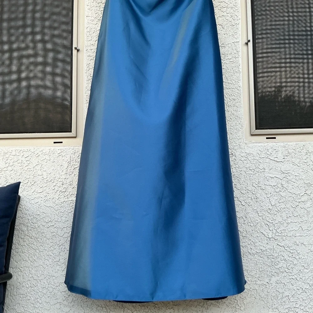 NWT Alfred Sung High Neck Cutout Satin Twill Gown Dress Size 2 & 14 D772 Pockets - Picture 7 of 13